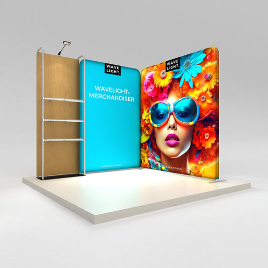 WaveLight® Merchandiser Kit K51FS, an 8.5ft backlit retail display with two lit panels and a three-shelf frame
